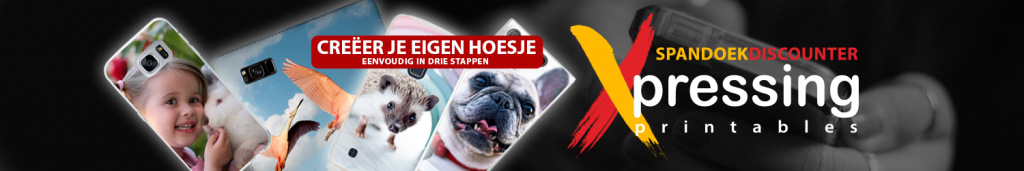 Banner met voorbeelden van zelfontworpen smartphone hoesjes met persoonlijke foto's en designs